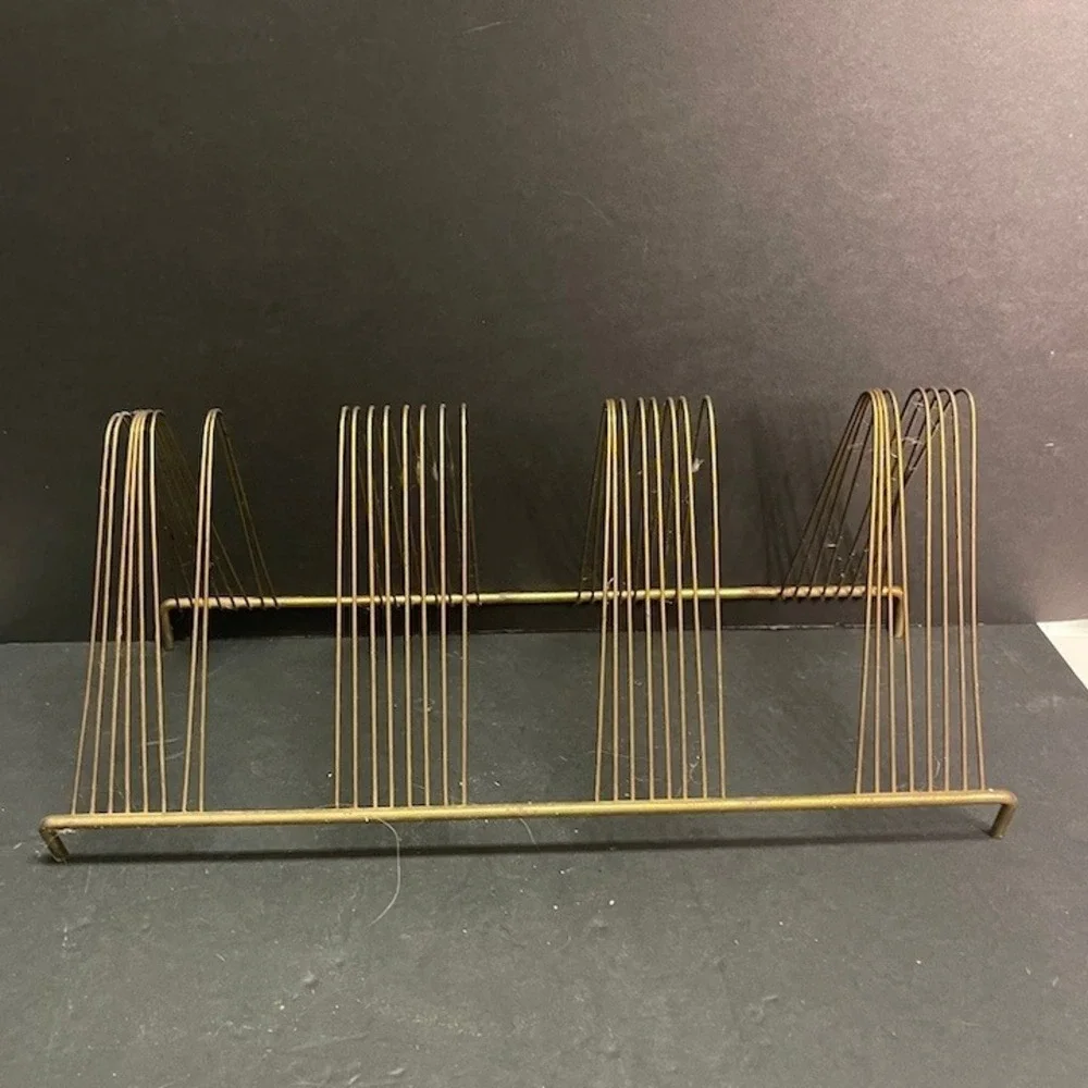 Vintage Mid Century Gold Wire Record Rack LP Vinyl Album Storage Holder